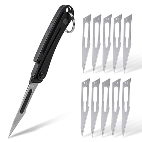 KeyUnity KK07BK Mini Titanium Skalpell Messer mit #11 austauschbare Klingen, EDC Utility Klappmesser, für Outdoor-Jagd, Camping, Angeln, Wandern von KeyUnity