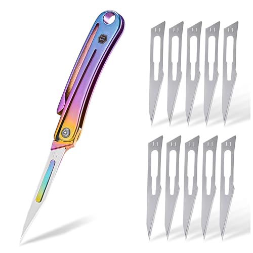 KeyUnity KK07HM Mini Titan klappbar Skalpellmesser mit #11 austauschbaren Klingen,EDC-Multitool scalpel klappmesser mit Taschenclip, für Angeln Camping Notfall DIY Basteln, Farbig von KeyUnity