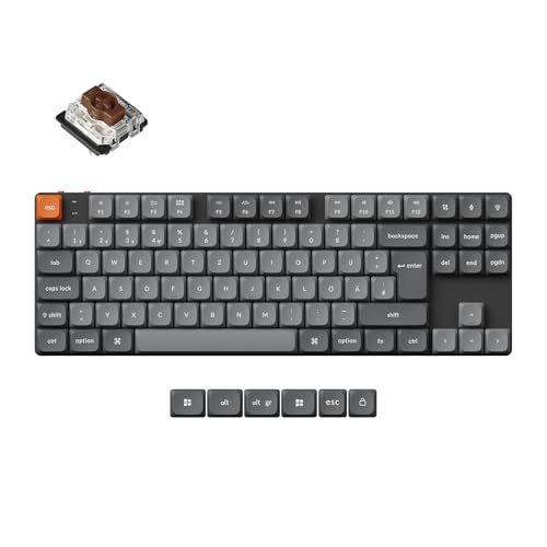 Keychron K1 Max Ultra-Slim QMK/VIA Wireless/Wired Custom Mechanical Keyboard,2.4 G Bluetooth RGB Backlight Hot Swappable TKL DE-ISO Layout Hot Swappable Low-Profile Gateron Brauner Switch von Keychron
