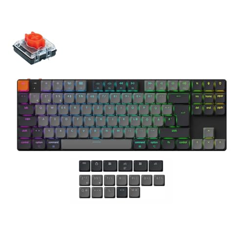 Keychron K1 QMK Ultraflache Kabellose Mechanische Tastatur, DE-ISO 80% TKL Layout Bluetooth 5.2 Hot Swap Low-Profile Rot Switches RGB Kompatibel mit Mac Windows Linux, Version 6 von Keychron