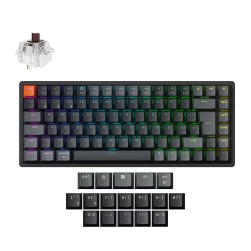 Keychron K2 QMK Version 3 Drahtlose Mechanische Tastatur | RGB-Beleuchtung & Hot-Swappable | DE-ISO 75% Compact Layout, Bluetooth & USB-C Brauner Schalter​​ für Mac/Windows/Linux von Keychron