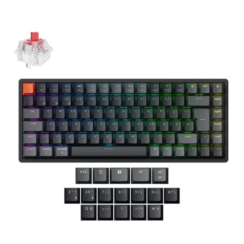 Keychron K2 QMK Version 3 Drahtlose Mechanische Tastatur | RGB-Beleuchtung & Hot-Swappable | DE-ISO 75% Compact Layout, Bluetooth & USB-C Roter Schalter​​ für Mac/Windows/Linux von Keychron