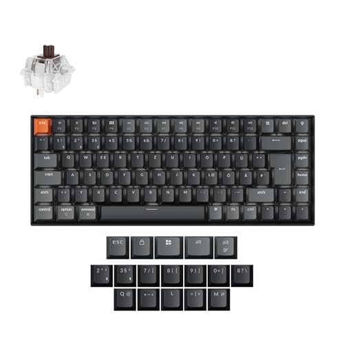Keychron K2 QMK Version 3 drahtlose mechanische Tastatur- DE-ISO 75% Compact Layout, Bluetooth/Kabel Weiße Backlit Super Brauner Switches für Mac/Windows/Linux von Keychron