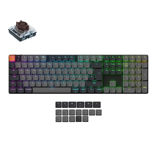 Keychron K5 Version 2 QMK Kabellose Mechanische Tastatur, DE-ISO 100% Layout Full Size QMK Bluetooth Hot-Swap Low-Profile Braun Switches RGB Kompatibel mit Mac Windows Linux von Keychron