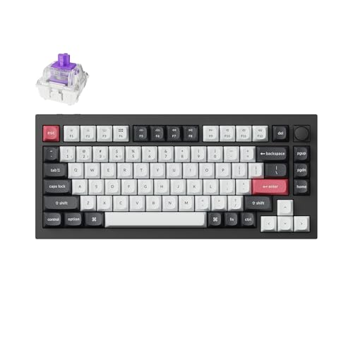 Keychron Q1 HE QMK Kabellose benutzerdefinierte mechanische Tastatur mit Drehknopf, 2,4 GHz/Bluetooth/Wired 75% Layout Hot-Swappable Programmierbare RGB-Hintergrundbeleuchtung Gateron Magnetschalter von Keychron