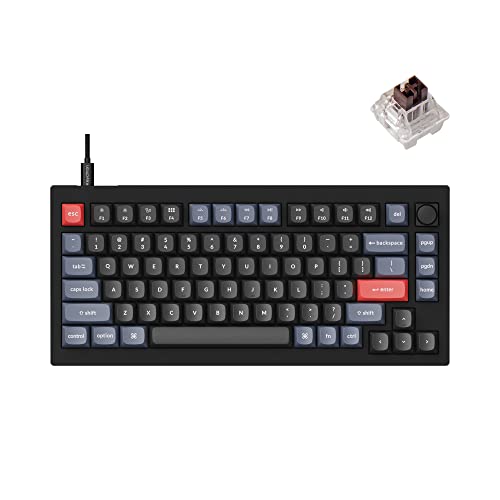 Keychron V1 Kabelgebundener mechanischer Tastaturknopf Version, 75% Layout QMKVIA Programmierbar mit HotSwapfähiger Tastatur K Pro brauner Schalter kompatibel mit Mac Windows Linux Carbon Schwarz von Keychron