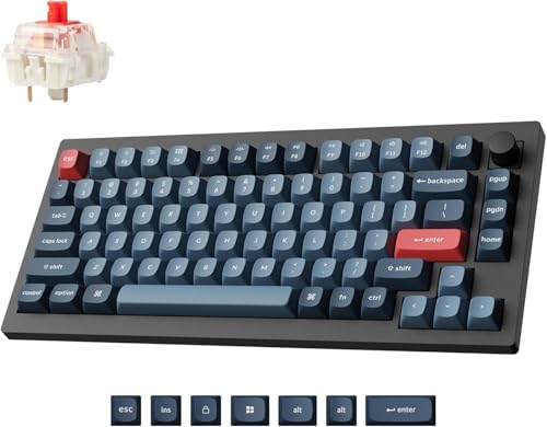 Keychron V1 MAX Kabellose Mechanische Tastatur, 75% Layout QMK/VIA programmierbar mit Hot-Swappable Gateron Jupiter Red Switch, kompatibel mit Mac Windows Linux – Knob Version (ANSI/US) von Keychron