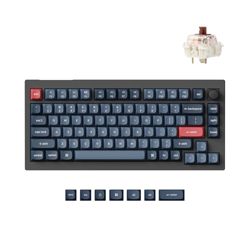Keychron V1 Max 75% benutzerdefinierte kabellose mechanische Tastatur, 2,4 GHz/Bluetooth 5.1/kabelgebundenes RGB mit QMK/VIA-programmierbarem Drehknopf, Hot-Swappable Gateron Red Switch von Keychron