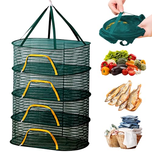 Keyck Trockennetz Kräuter Kräutertrockner Netz Hängend Kräutertrockennetz 60X80cm Trocknungsnetz mit Reißverschluss Klappbar Aufhängen Trocken Netze Herb Drying Rack für Obst (4 Lagiges, Grün) von Keyck