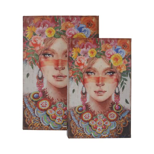KEYHOMESTORE - Paar Buchboxen mit weiblicher Figur mit Blumenmuster, ideal als Aufbewahrungsbox für Damen von Keyhomestore