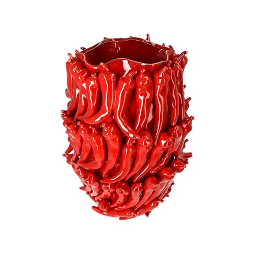 KEYHOMESTORE | Rote Keramikvase mit Chilischoten-Dekor, elegante Dekoration für Innenräume und Tisch, Vase aus hochwertiger Keramik - Made in Italy von Keyhomestore