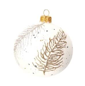 Keyhomestore - 4er Set Weihnachtsbaumkugeln aus Glas in Weiß und Dekoration Feder Gold und Silber - Weihnachtsbaumschmuck für den Innenbereich, Durchmesser 8 cm von Keyhomestore