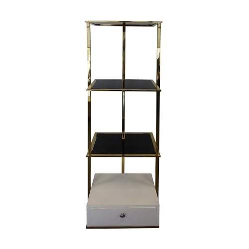 Keyhomestore - Bücherregal aus Metall und Glas, Farbe Gold und Schwarz, Höhe 150 cm, ideal als Etagere und Möbelstück für Wohnzimmer und Wohnzimmer. von Keyhomestore