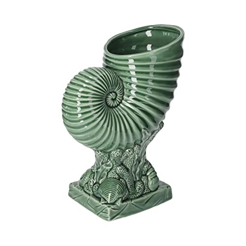 Keyhomestore - Dekorative Vase aus Keramik Nautilus grün - Höhe 29 cm, ideal für Innenräume und Blumentöpfe, perfekt als Geschenkidee, Dekoration und Dekoration für den Innenbereich. von Keyhomestore