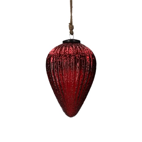 Keyhomestore - Glaskugel in Tropfenform erhältlich in Gold, Rot, Antikgold und Weiß. Weihnachtsdekoration mit Seil zum Aufhängen. Höhe 20 cm, Länge 12 cm. (Rot) von Keyhomestore