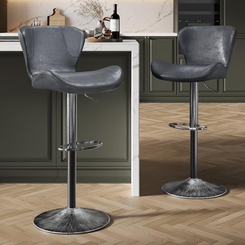 Keyluv Barhocker 2er Set Verstellbare Drehbar Thekenhöhe Barhocker Barhocker Barstuhl mit Rückenlehne und Metallgestell Modern Kunstleder Barhocker Stühle für Küche Bistro Pub Retro Schwarz von Keyluv
