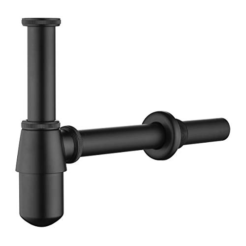 Keymark Universal-Messing-Siphon für Waschbecken, mit 200 mm Tauchrohr, 1 1/4 x 32 mm, verstellbar, geruchshemmend, auslaufsicher, Schwarz von Keymark