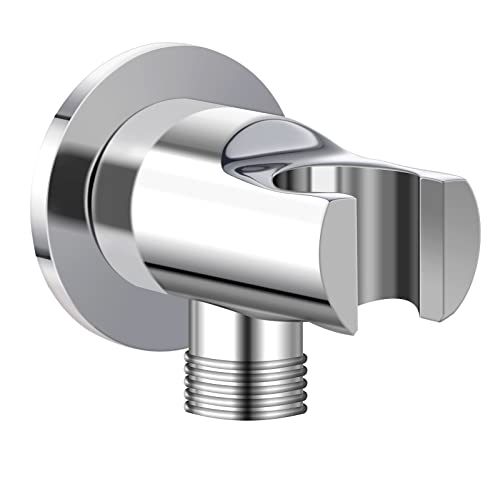 Keymark Wandanschlussbogen mit Brausehalter Chrom, Messing Schlauchanschluss mit Wandbrausehalter, Wandanschluss mit Duschkopfhalterung G 1/2 Zoll, Universal Brauseanschlussbogen Handbrausehalter von Keymark