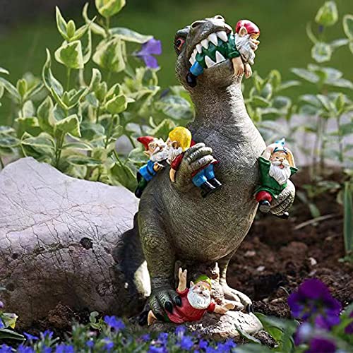 Keyohome Gartenzwerge Ornamente, wasserdicht, umweltfreundlich, Dinosaurier, fressende Zwerge, Figuren, Miniatur-Harzstatuen für drinnen und draußen, Rasen, Schreibtischdekoration und Geschenk von Keyohome