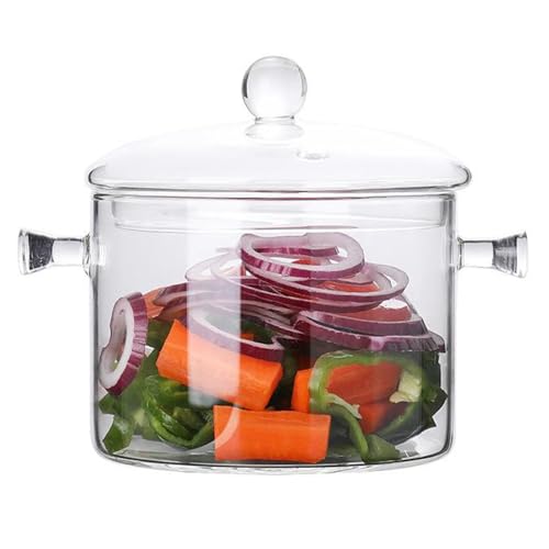 Keyoung 1900ML Glas Topf, Glastopf mit Deckel zum Kochen, Hochtemperaturbeständiger Transparenter Glaspfanne mit Doppelgriff Glassuppentopf für Gemüse Suppe Nudel von Keyoung