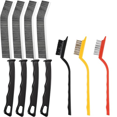 7 Stück Fugenbürste Hartborsten Fugenbürste Spaltreinigungsbürste Mini Drahtbürsten Eckenreinigungsbürste Lang Griff Reinigungsbürste für die Reinigung von Rost, Fliesenböden, Badezimmer,Küche von Keyoung