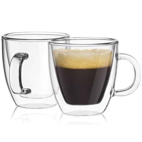 Keyoung Dubbelwandig Espressokopje 2er Set Kaffeeglas 180ml mit Henkel für Cappuccino,Latte Macchiato,Tee,EIS,Milch,Bier von Keyoung