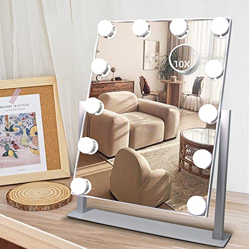 Keyoung SLIMOON Hollywood Vanity Mirror with Lights, 12 Dimmable LED Bulbs Lighted Makeup Mirror with Detachable 10X Magnification Mirror, 1000mAh Rechargeable, 3 Color Lights, Touch Control von Keyoung