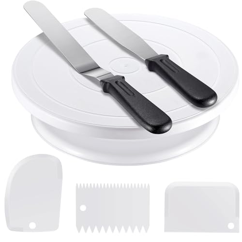 Torten Zubehör Set, Tortenplatte Drehbar mit 2 Tortenspachtel und 3 Kuchenschaber für Dekorieren Backkreationen von Keyoung
