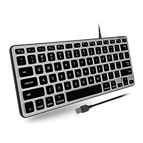 Macally Backlit Mac Keyboard Wired - Save Space, Work Great - Slim and Compact Apple Keyboard with LED Keys, 3 Brightness Levels, 5ft USB Cable - Small Wired Keyboard for Mac (78 Keys) - Space Gray von Macally