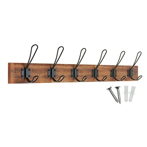 Keypak Rustikale Wandgarderobe, Doppeldrahthaken auf Holzsockel, ideal für Eingangsbereich, Flur, Wohnzimmer, Badezimmer, Befestigungen im Lieferumfang enthalten (6 Haken, Antik-Finish) von Keypak