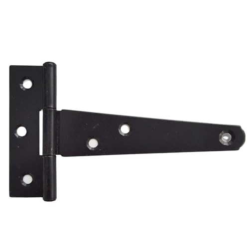 Keypak T-Scharniere, 100 mm, schwarz, japanisch, langlebige Metall-T-Scharniere mit rostfreier Beschichtung, ideal für Schuppentüren, Schränke, Holztore und kleine Scheunentüren, 2 Stück von Keypak