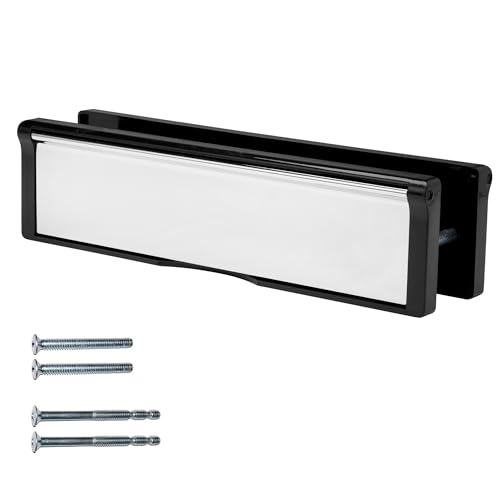 Keypak 27 cm großer Türbriefkasten, verstellbarer Briefkasten für Holzverbundtüren, passend für 40–80 mm Türen, Anti-Schnappklappe, interner Zugluftstopper, Briefkasten (Schwarz/Chrom) von Keypak