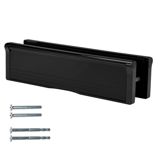 Keypak 27 cm großer Türbriefkasten, verstellbarer Briefkasten für Holzverbundtüren, passend für 40–80 mm dicke Türen, Anti-Schnappklappe, interner Zugluftstopper (schwarz) von keypak