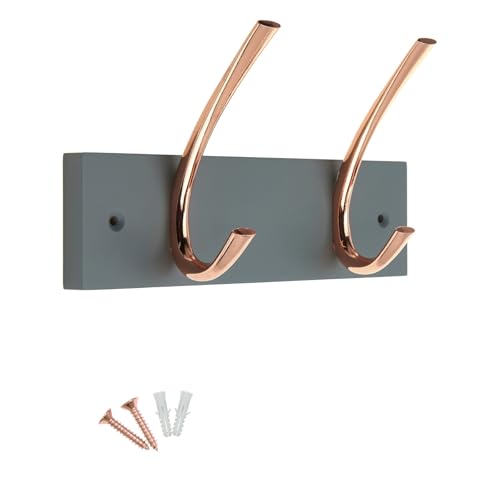 keypak Garderobenleiste mit 2 Doppelhaken, poliertes Kupfer auf grauem Brett, 23 cm breit, Wandmontage, Holzregal für Hüte, Mäntel, Eingangsbereich und Badezimmer keypak Garderobenleiste mit 2 Doppelhaken, poliertes Kupfer auf grauem Brett, 23 cm breit, Wandmontage, Holzregal für Hüte, Mäntel, Eingangsbereich und Badezimmer von Keypak