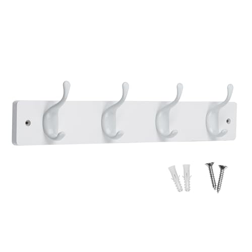 keypak Moderne Garderobenleiste zur Wandmontage, mattschwarze Haken auf Holzsockel (weiß/weiß, 4 Haken) von Keypak