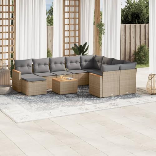Keyroto 11-TLG. Garten-Sofagarnitur mit Kissen Beige Poly Rattan #4 Balkonlounge Gartenmöbel Lounge Terrassenmöbel Set Gartengarnitur Gartenlounge Set von Keyroto