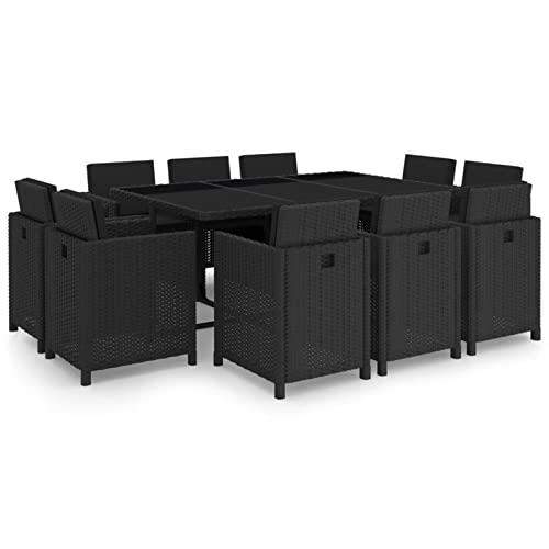 Keyroto 11-TLG.Garten Essgruppe Sitzgruppe Garten Gartenmöbel Essgruppe Gartenmöbel Set 10 Stühle mit Tischmit Kissen Poly Rattan Schwarz von Keyroto
