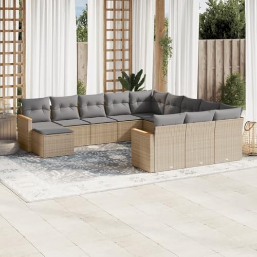 Keyroto 12-TLG Rattan Gartenmöbel Set Gartensofa mit Stauraum Lounge Gartenmöbel Set Gartenlounge Gartensofa Outdoor Sofa Lounge mit Stauraum Gartenlounge Set mit Kissen Poly Rattan Beige von Keyroto