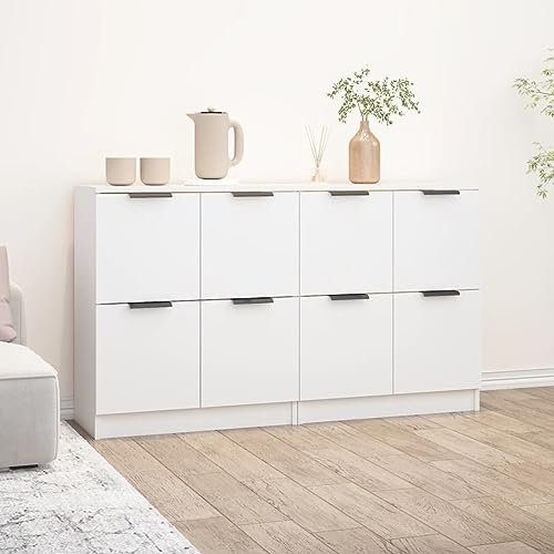 Keyroto 2 Stück Sideboard Wohnzimmer Moderne Anrichte Wohnzimmer Sideboard Küche Anrichte Moderne Anrichte aus mehrschichtigem Holz weiß 60 x 30 x 70 cm von Keyroto