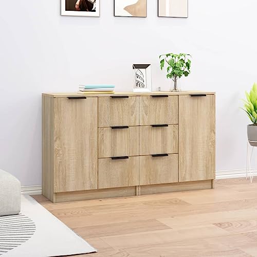 Keyroto 2 Stück Sideboard Wohnzimmer Moderne Sideboard Wohnzimmer Sideboard Küche Anrichte aus mehrschichtigem Holz Eiche Sonoma 60 x 30 x 70 cm von Keyroto