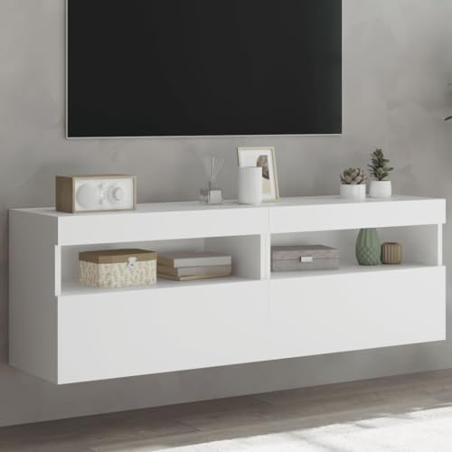 Keyroto 2 Stück TV-Schrank TV-Schrank Hängeschrank Hängeschrank Hängeschrank Wohnzimmer Hängeschrank mit weißen LED-Lichtern 60 x 30 x 40 cm von Keyroto