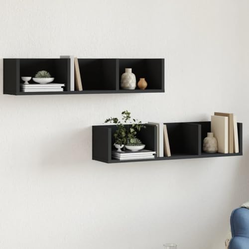 Keyroto 2 Stück Wandregal Design Vitrine Wohnzimmer Wandmöbel aus mehrschichtigem Holz Schwarz 75 x 18 x 16,5 cm von Keyroto
