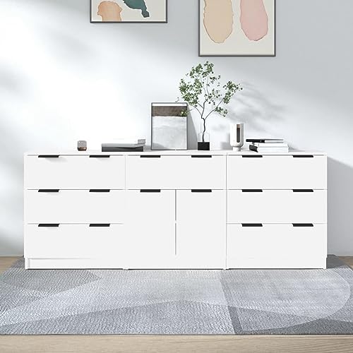 Keyroto 3 Stück Anrichte Wohnzimmer Moderne Anrichte Wohnzimmer Sideboard Küche Anrichte aus mehrschichtigem Holz weiß von Keyroto
