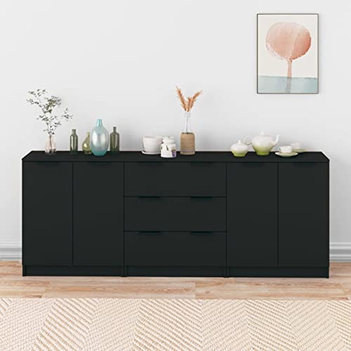 Keyroto 3 Stück Sideboard Küche Anrichte Wohnzimmer Moderne Anrichte Wohnzimmer Anrichte aus Holz mehrschichtig schwarz von Keyroto