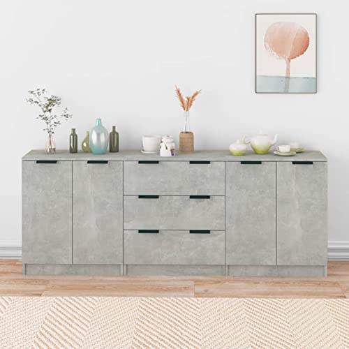 Keyroto 3 Stück Sideboard Küche Sideboard Wohnzimmer Moderne Anrichte Wohnzimmer Anrichte aus Holz Mehrschichtig Grau Beton von Keyroto