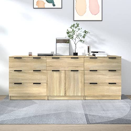 Keyroto 3 Stück Sideboard Wohnzimmer Moderne Anrichte Küche Anrichte aus Holz Sonoma Eiche von Keyroto