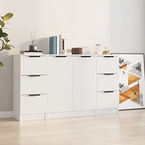 Keyroto 3 Stück Sideboard Wohnzimmer Moderne Anrichte Küche Sideboard Wohnzimmer Anrichte Moderne Anrichte aus mehrschichtigem Holz weiß von Keyroto