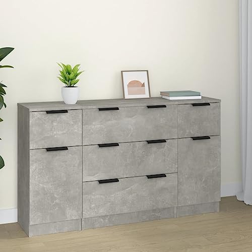 Keyroto 3 Stück Sideboard Wohnzimmer Moderne Anrichte Wohnzimmer Sideboard Küche Anrichte Moderne Anrichte aus mehrschichtigem Holz Grau Beton von Keyroto