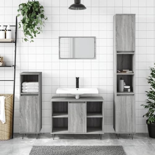 Keyroto 3-TLG.Badezimmermöbel Set Badezimmerschrank Set Badmöbel Set Badezimmer Möbel Set Bad Möbel Modern SetHolzwerkstoff Grau Sonoma von Keyroto