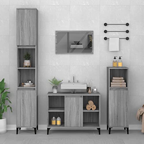 Keyroto 3-TLG.Badezimmermöbel Set Badmöbel Set Badezimmerschrank Set Badezimmer Möbel Set Holzwerkstoff Grau Sonoma von Keyroto